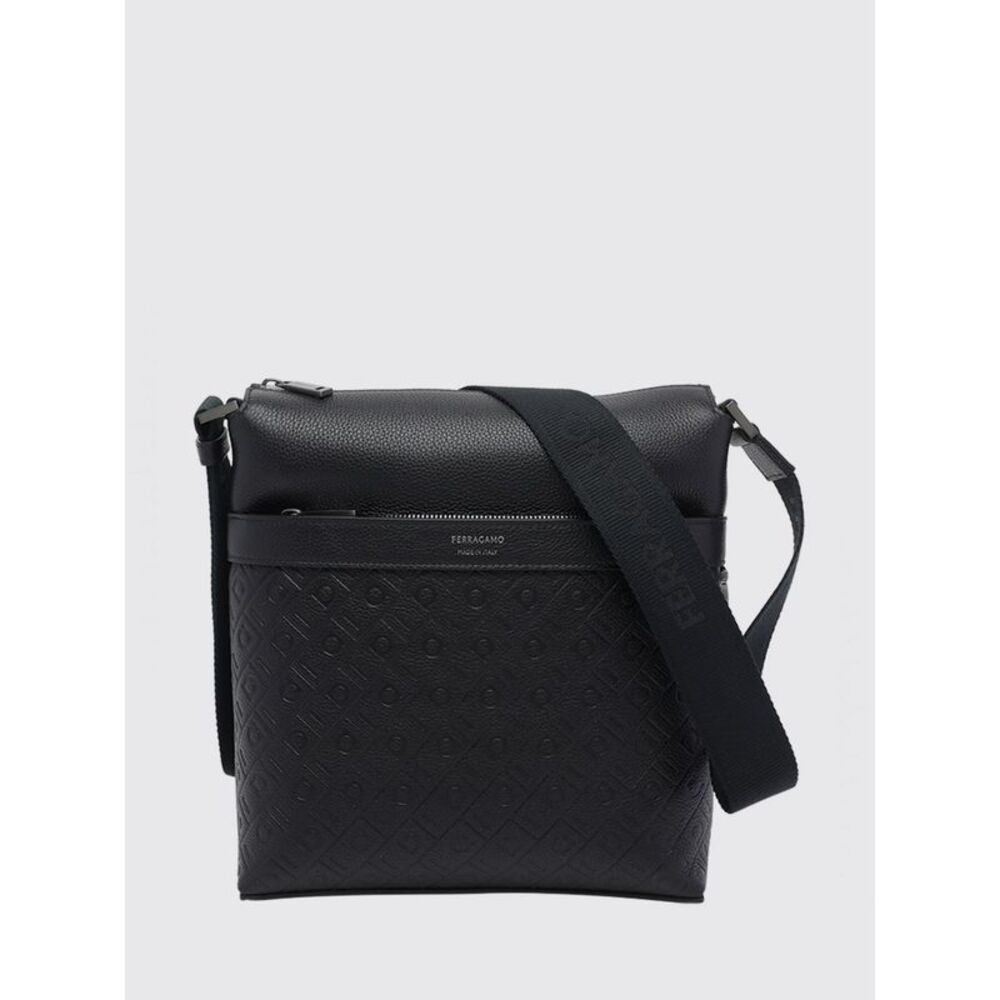 Ferragamo Men Ferragamo Messenger Bag In Grained Calf Leather With Gancini Logo